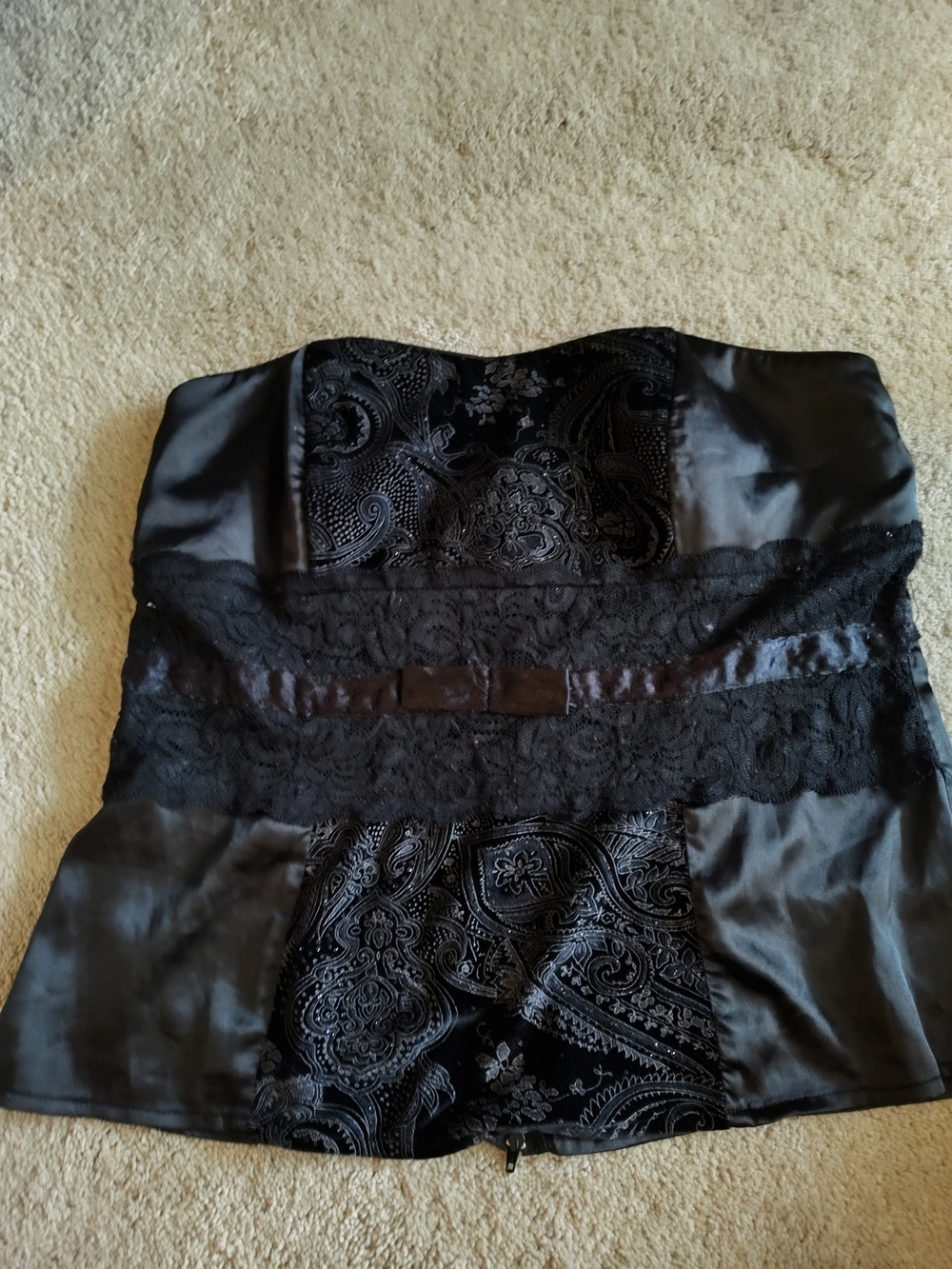 Studio Y Vintage Y2K Black Velvet Paisley Corset Bustier Top Lace XL